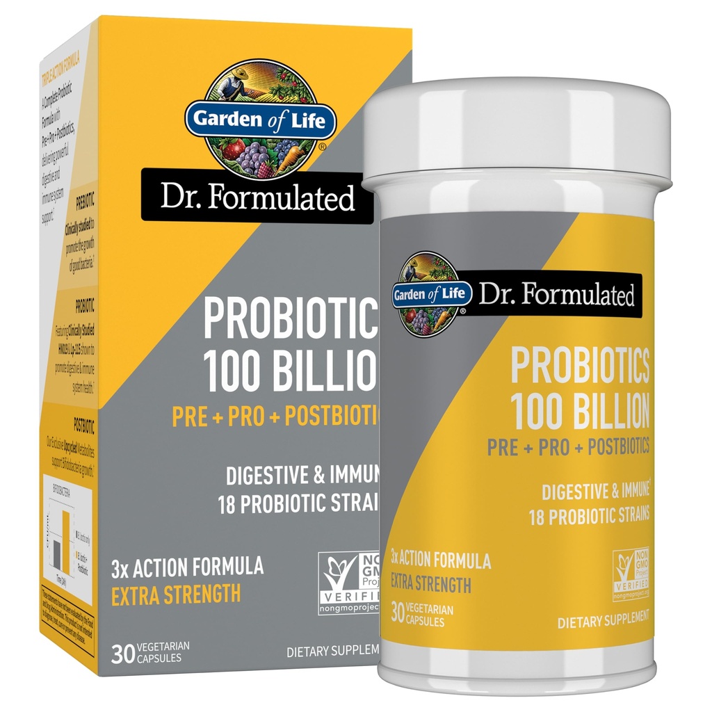 Livets have Dr. Formuleret Pre, Post & Probiotika 100 milliarder CFU én gang dagligt 3- in-1 Komplet Probiotika, Prebiotika & Postbiotika Supplement for kvinder og mænd - Ekstra styrke, 30 dages forsyning