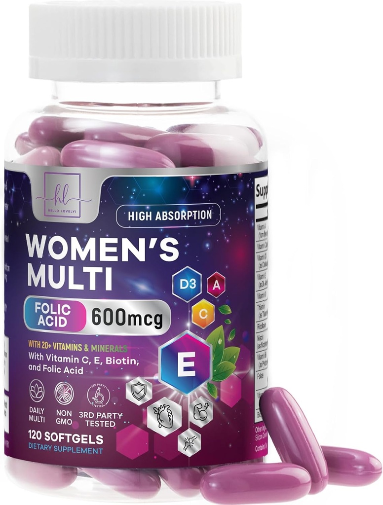 Multivitamin For Women - Daily Woman's Multivitamins with Biotin, Calcium, Folic Acid, Iron, Zinc, Vitamin A, C, D, E & B Vitamins, Women's Hair Skin and Nails Vitamins Supplements - 120 Softgels