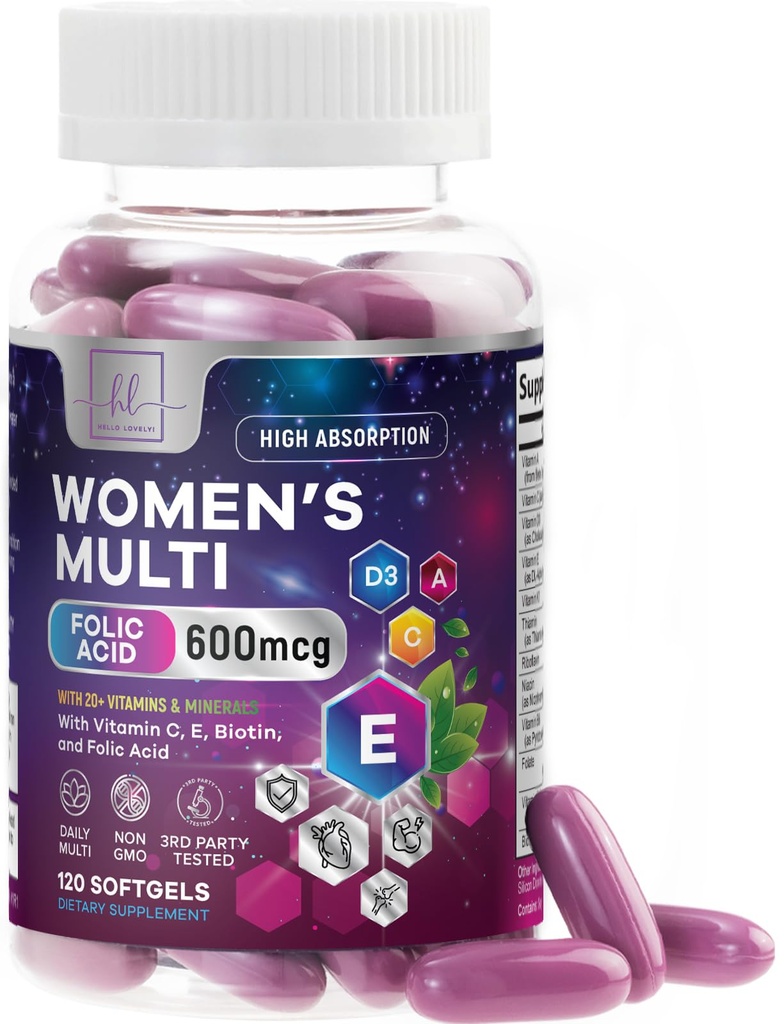 Multivitamin til kvinder - Daglige kvinders Multivitaminer med biotin, calcium, folinsyre, jern, zink, vitamin A, C, D, E & B Vitaminer, kvinders hår hud og negle Vitaminer Kosttilskud - 120 Softgels