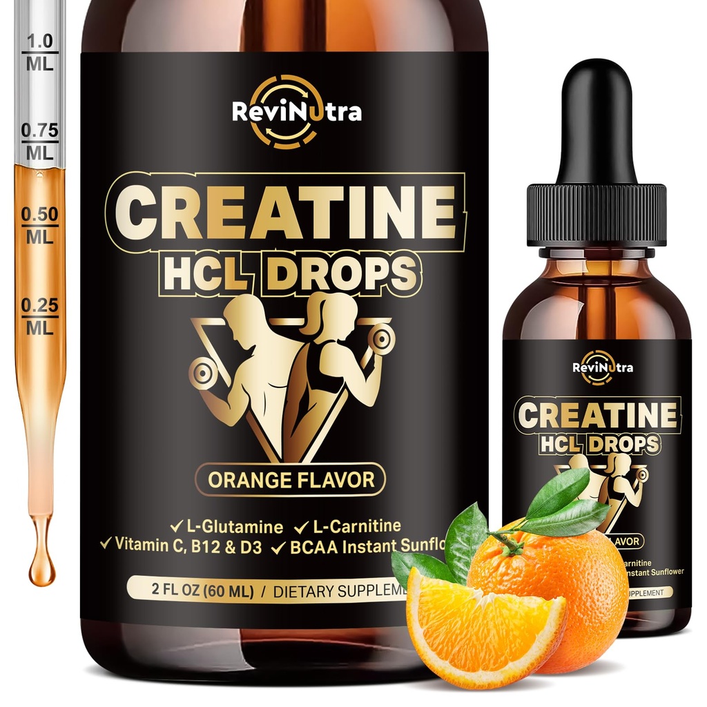 Kreatin HCL flydende dråber til mænd og kvinder, 1500 mg flydende kreatin hydrochlorid, høj absorption, 2 Fl Oz Orange Flavor