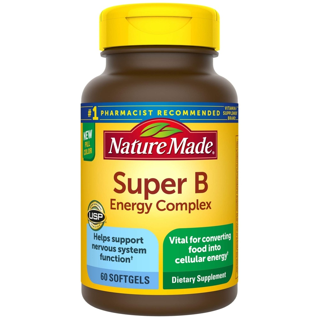 Nature Made Super B Energy Complex, Kosttilskud til nervesystem support, 60 Softgel, 60 dages forsyning