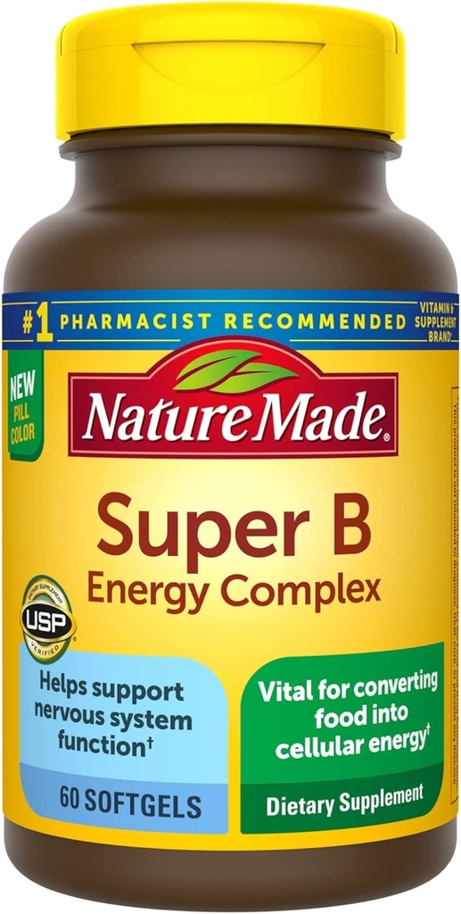 Nature Made Super B Energy Complex, Kosttilskud til nervesystem support, 60 Softgel, 60 dages forsyning