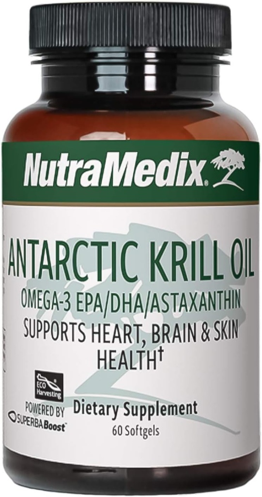 NutraMedic Antarctic krill Oil 500mg - Fish Oil Supplement - Omega- 3s (EPA & DHA) + Astaxanthin - Red krill supplement til fælles, immunforsvar, hjerte, lever og hjerne sundhedsstøtte (60 Softgels)