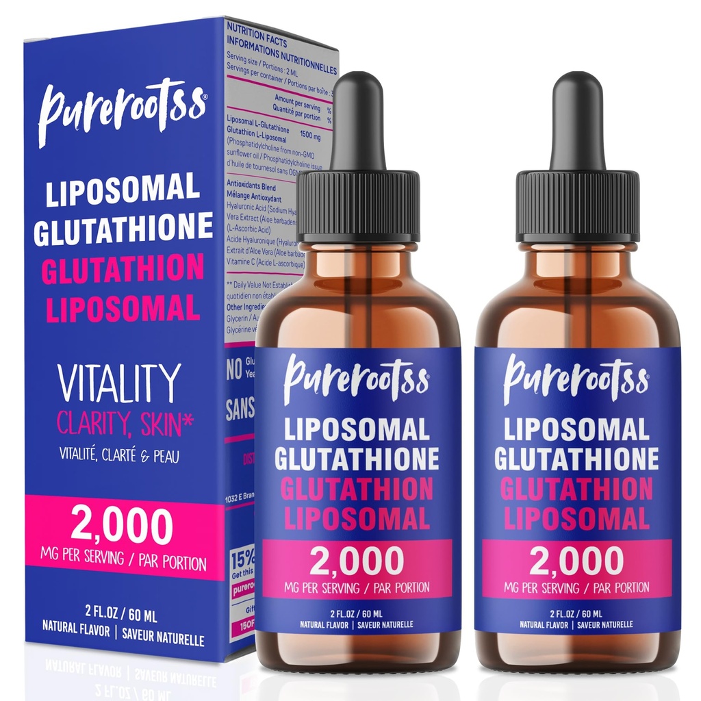 Liposomal Glutathion Liquid Supplement (pakke med 2), 98% Absorption, med vitamin C, L- Glutathion, 2 Fl Oz per flaske