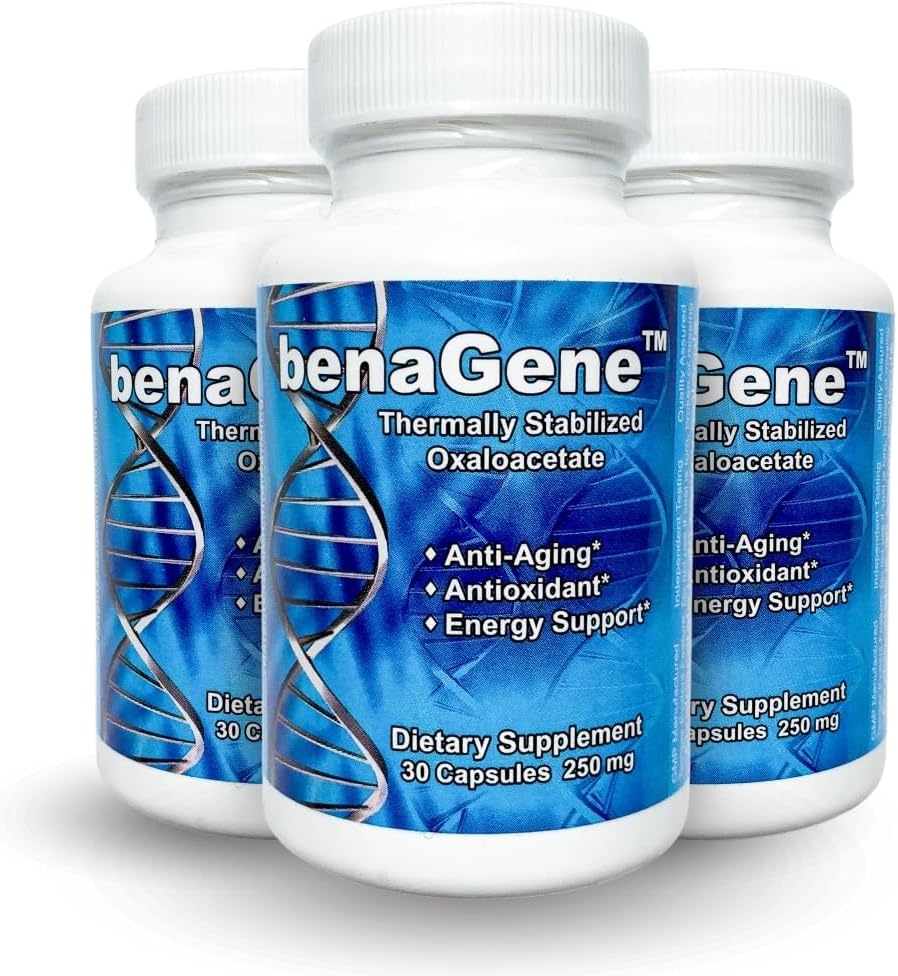 Benagene Oxaloacetate Supplement - Understøtter cellulær energi, sund metabolisme, & Kropskontrol - Termisk stabiliseret med C-vitamin - ikke-GMO & Vegan - En gang dagligt (90 Servere)