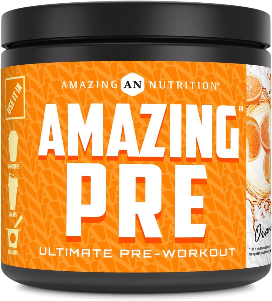 Amazing Nutrition Amazing pre-124; Ultimate Pre- workout Supplement 124; 30 Servere pulver 124; 2,5 Bedste BCAA Per Servering (30 Servering, Natural Orange)