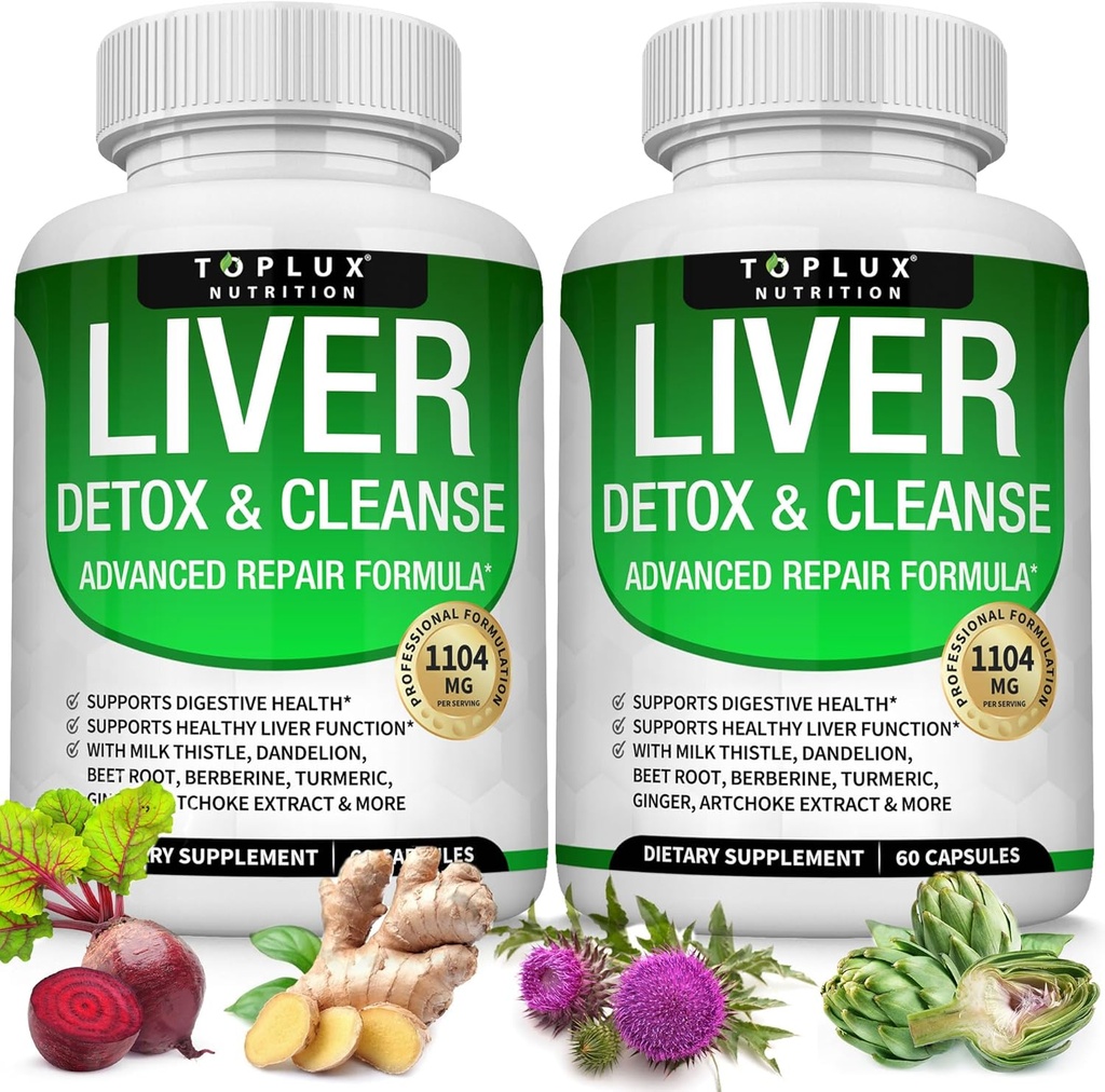 Lever Cleanse Detox & Reparation Formel Lever Detox Supplement - Mælk tidsel med Mælkebøtte, Artiskok, Gurkemeje, Beet Root, Gurkemeje & mere til Natural Fast Herbal Cleansing Non- gmo Vegan 60 Kapsler