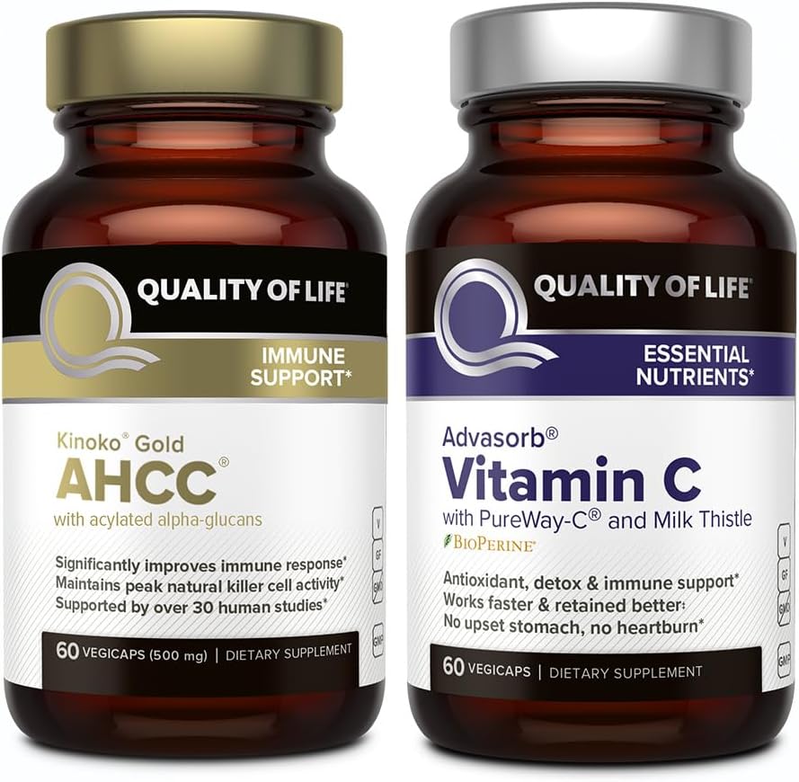 Livskvalitet AHCC Kinoko Guld og Advasorb C-vitamin - immunsupportbundle