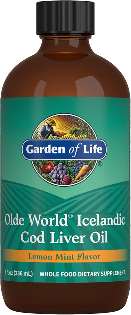 Have of Life Olde World Islandsk torsk lever olie væske - Lemon Mint Flavor - 1.000mg Omega 3 Fish Oil, Fedtsyrer, EPA, DHA, Vitamin D & A, CLO Kosttilskud til jord sundhed, 47 Servering