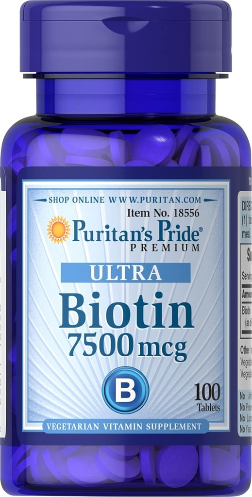 Puritans pride biotin 7500 mcg, sund hårstøtte, 100 greve, 100 greve (pakke med 1)