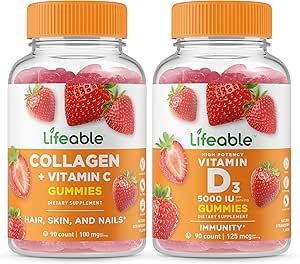 Livlig Collagen & C-vitamin + D-vitamin 5000 IE, Gummies Bundle - Great Tasting, Vitamin Supplement, Gluten fri, GMO fri, tyggetabletter