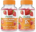 Lifeable Collagen & Vitamin C + Vitamin D 5000 IU, Gummies Bundle - Great Tasting, Vitamin Supplement, Gluten Free, GMO Free, Chewable Gummy