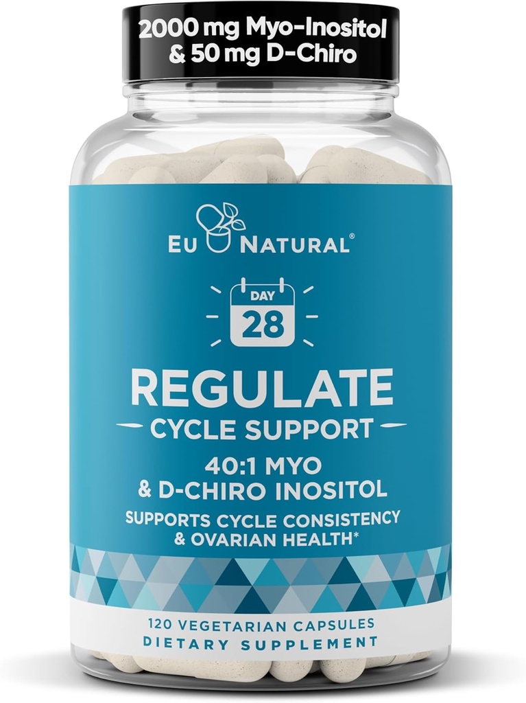 Regulere Cykelstøtte - Hormonbalance for kvinder ved Optimal 40: 1 Myo- Inositol 2000 mg & D- Chiro Inositol 50 mg - Supplement for Periode Konsistens, menstruation og ovulation Support - 120 Veganske kapsler