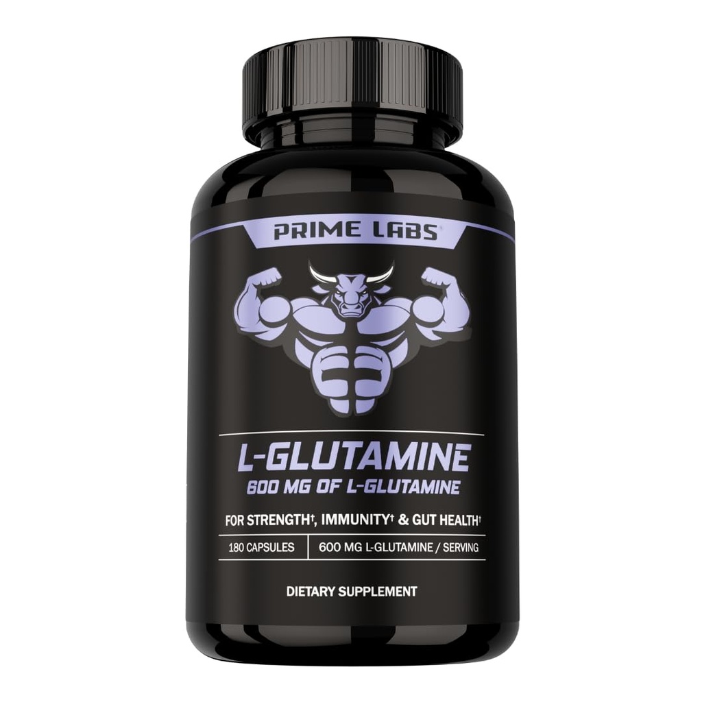 Prime Labs L Glutaminkapsler 600mg - Understøtter Styrke, Muskel Inddrivelse, Immunitet, & Gut Sundhed - Aminosyre supplement - for mænd og kvinder