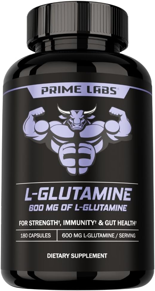 Prime Labs L Glutaminkapsler 600mg - Understøtter Styrke, Muskel Inddrivelse, Immunitet, & Gut Sundhed - Aminosyre supplement - for mænd og kvinder