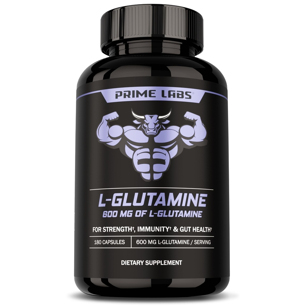Prime Labs L Glutaminkapsler 600mg - Understøtter Styrke, Muskel Inddrivelse, Immunitet, & Gut Sundhed - Aminosyre supplement - for mænd og kvinder