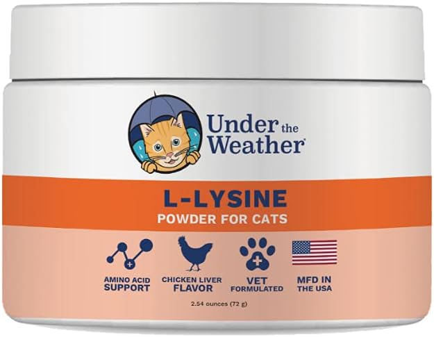 Under vejret Pet L- lysine Powder Cat Supplement Note 124; Natural Vet Formulated Lysin Powders for Cats and Kittens Note 124; fremmer balance sund immunforsvar og boost samlede sundhed respons (2.54 Oz)