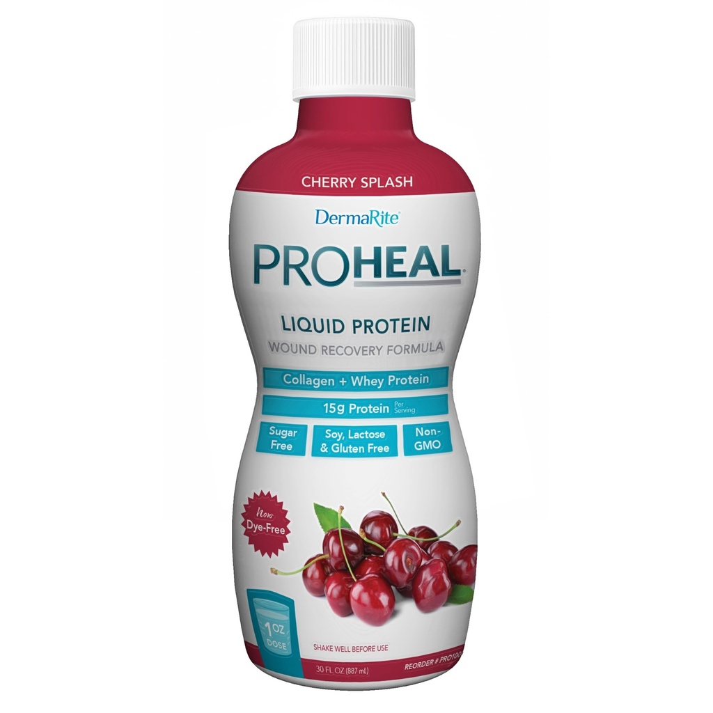 DermaRite 's ProHeal Protein Supplement - Flydende Protein Sår Inddrivelse Formel, 15g Collagen & Whey Protein - Cherry Splash Flavor, 30 oz., 1 Greve