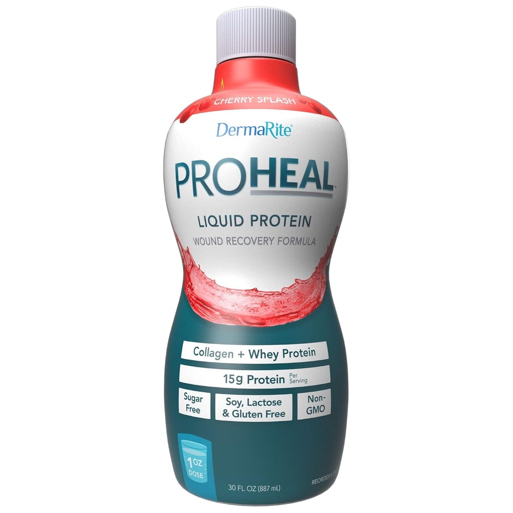 DermaRite 's ProHeal Protein Supplement - Flydende Protein Sår Inddrivelse Formel, 15g Collagen & Whey Protein - Cherry Splash Flavor, 30 oz., 1 Greve