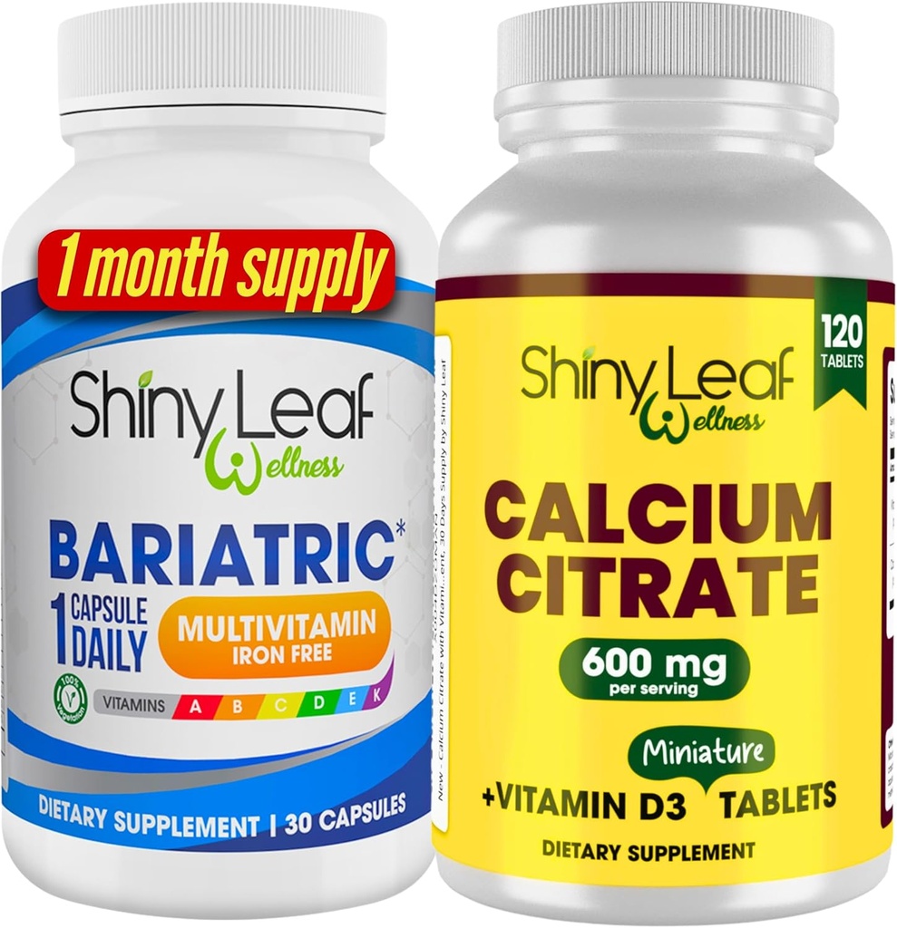 Bariatric Multivitamin Iron- Gratis for kvinder og mænd Plus Calcium Citrat med vitamin D3, Easy Swallow Caplets, Unflavored - 1 Months Supply