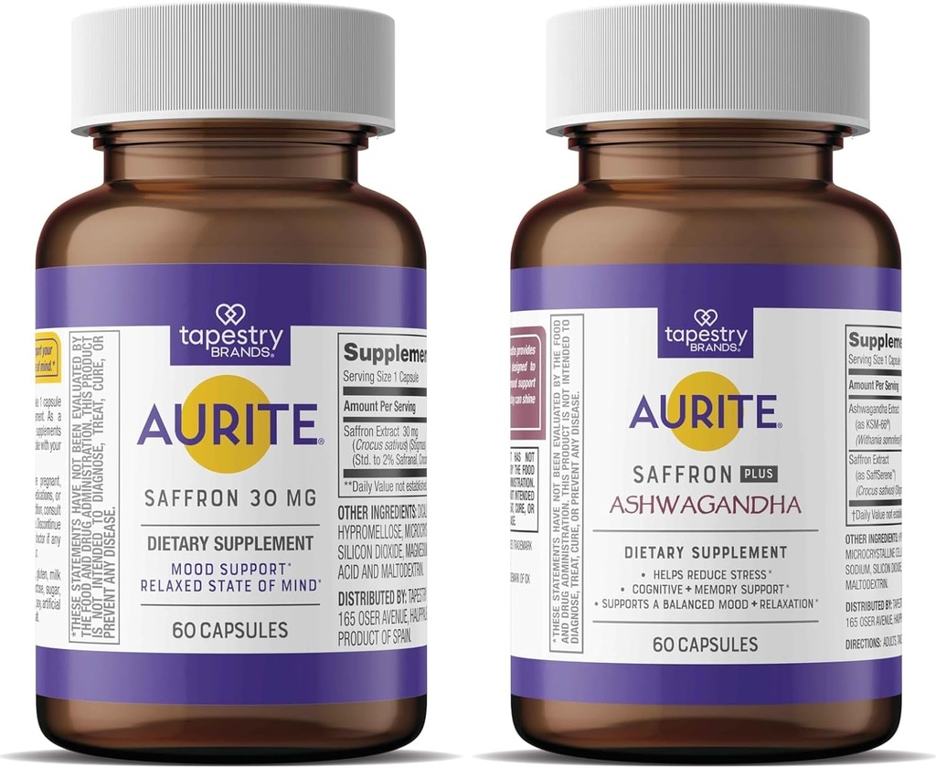 Saffron Ashwagandha & Saffron Supplement Bundle Vegetarisk Friendly, Non- GMO, Gluten- Free, Soy- Free