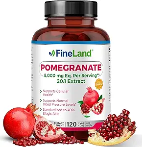 FineLand Pomegranate Extract 20: 1, 8. 000 mg Ækvivalent per servering, 40% Ellaginsyre Standardiseret, Antioxidant Supplement for Cellular & DNA Health, 120 Veg Kapsler, 4 - Måned Supply