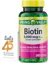Spring Valley Biotin 5000 mcg 240 Greve, Kosttilskud til hår hud negle, hår vitaminer til hårtab for kvinder Bundle med Lanes 45 Diabetes afkodet