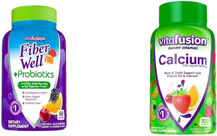 Viafusion Fiber Godt Probiotika Gummier Voksne 60 Greve & Calcium Gummy Vitaminer Knogletænder Support Frugt Cream Formlet 100 Greve