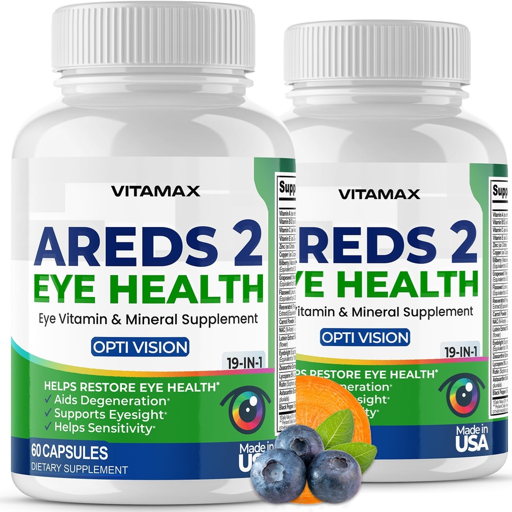 AREDS 2 Eye Vitamin - Lutein, Zeaxanthin, Bilberry, Astaxanthin Mineral Vision Supplement - Understøtter Eye Strain, tørre øjne, tryk og Vision Sundhed - Made in USA - 120ct