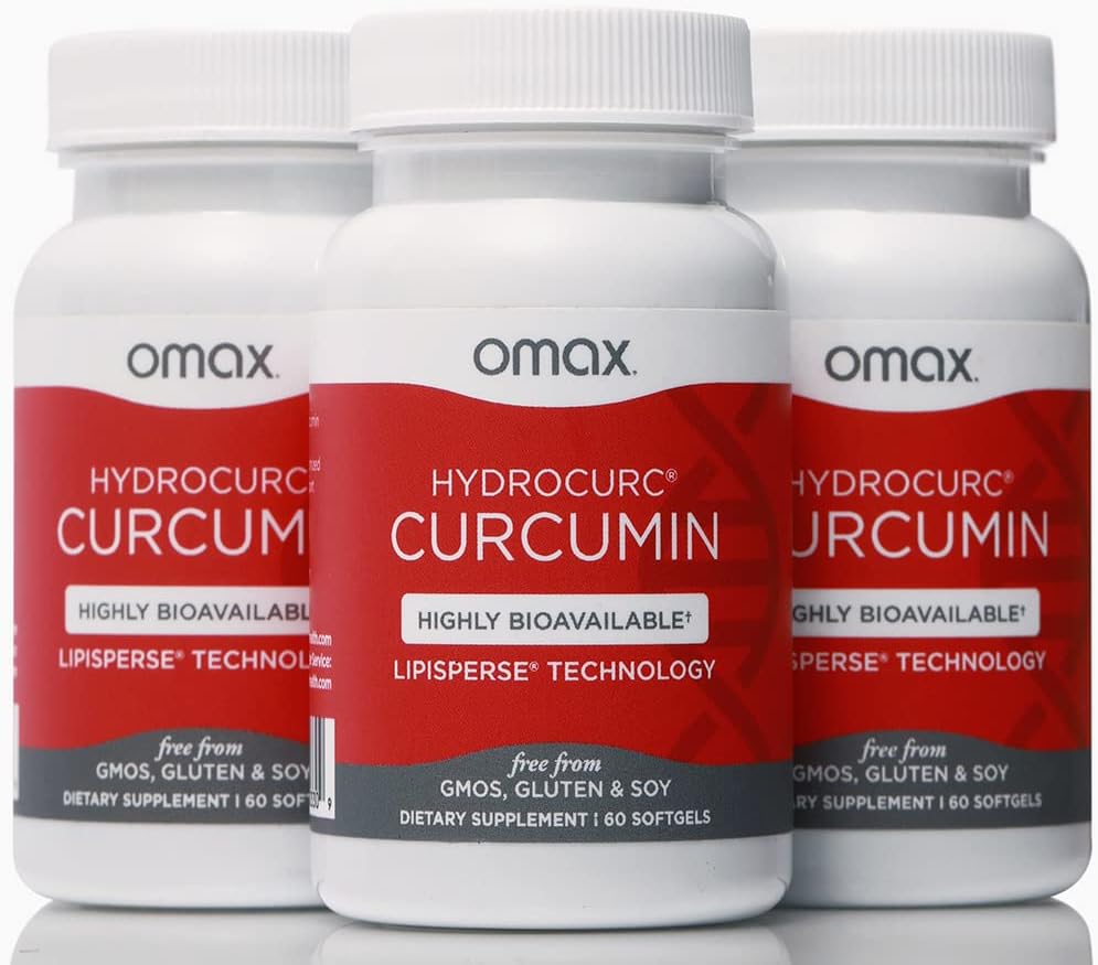 Omax3 HydroCurc Gurkemeje Softels, Højbiotilgængelig MCT Oil Nanoparticle for Potency & Absorption, Joint Health, 180 Softgel (3 Pack)