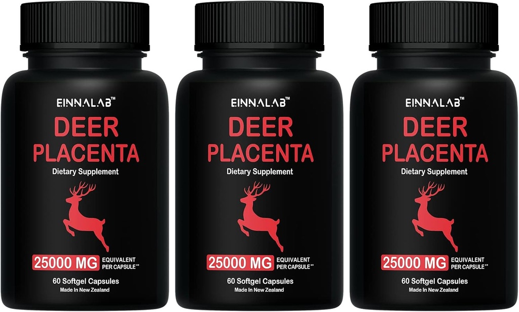 25,000mg Højeste Deer Placenta Supplement 60 Kapsler - Made in New Zealand (Sæt af 3 flasker, 180 Kapsler)