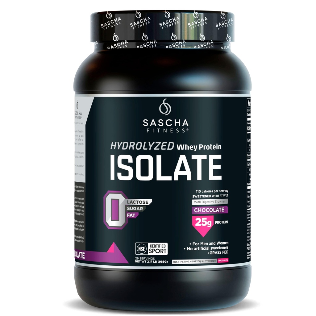 SASCHA FITESS Hydrolyzed Whey Protein Isolate, 100% Grass- Fed (2 Pund, Chokolade)
