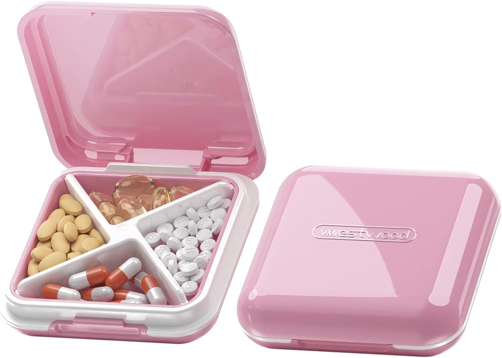DUBSTAR Lille Pill sag, Cute Pill Box - Rejser Daily Pill Organizer, Portable Pretty Pill Container til pung, Compact Medicine Holder til vitaminer, fiskeolier, Kosttilskud (Pink)