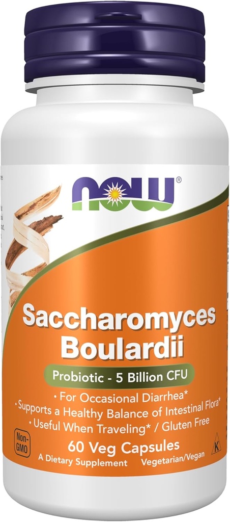 Now Supplements, Saccharomyces Boulardii, 5 milliarder CFU Probiotic, 60 Veg Kapsler