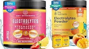 KEY NETRIENSER Electrolyte Power Duo: Tropical Peach Mango & Juicy Strawberry Lemonade - Hydration & Endurance, Zero Sugar & Kalorier - 180 Servering