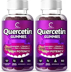 Quercetin Gummies - Quercetin med bromelain, C-vitamin, Zink & Elderberry, ekstra styrke immunsystem booster, Lung Support for voksne børn - 60 Quercetin Gummies (2 Pack)