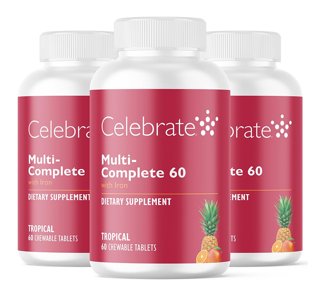 Fejre Vitaminer Multi- Komplette Chewables, 60mg Jern - Dagligt Bariatric Multivitamin til Ærme Gastrektomi & Gastrisk Bypass Kirurgi Patienter - Essentielle Vitamin & Mineraler - Tropiske (180 tabletter)