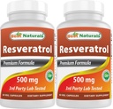 Bedste Naturals 2 Pakker Resveratrol Complex 500 mg 60 Veg kapsler Lavet med Grape Hud, Rød Vin, Quercetin - Gluten Free & Non GMO - (Total 120 kapsler)