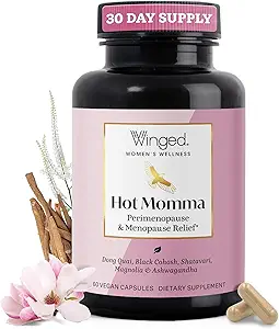 Vinged Wellness Hot Momma Menopause Kosttilskud til kvinder - Hormon-Free Menopause Relief Support til Hot Flashs & Night Sweats med Chaste Tree Berry, Multivitaminer & mere - 60 Veganske kapsler