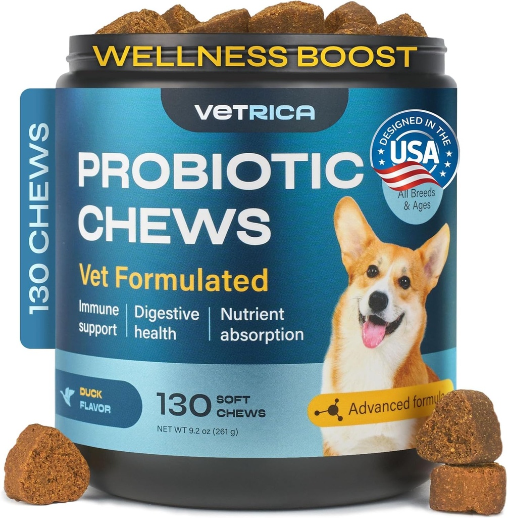 Probiotika til hunde - Hund Probiotiske Chews til fordøjelse og Gut Sundhed, Dental, Immunsystemet Support - Chewable Prebiotic Soft Treats - Wild Yam, Gær Pulver - Diarré og tarm Support Supplement