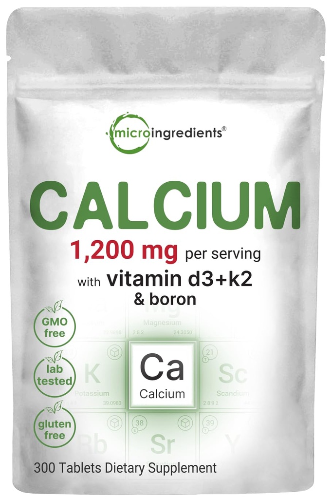Mikroingredienser Calcium 1,200mg med vitamin D3 & K2, 300 tabletter • 124; Calciumtilskud til kvinder & mænd • 124; Mineral Complex Support Bone, Tænder, Colon & Kardiovaskulær Sundhed • 124; Non- GMO, Gluten- Free
