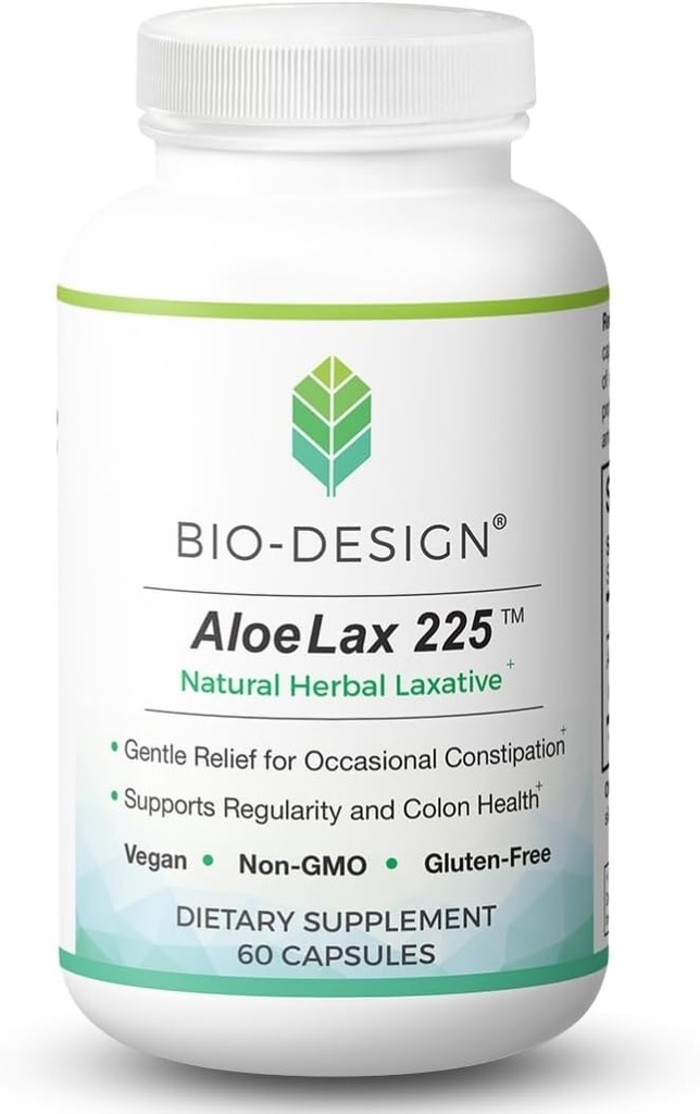 Aloe Lax 225 Natural Herbal Laxative - Let relief for lejlighedsvis Forstoppelse, Gas, & Bloating med 225 mg Natural Aloe Ferox - Understøtter tarmregulering & kolon sundhed - 60 kapsler
