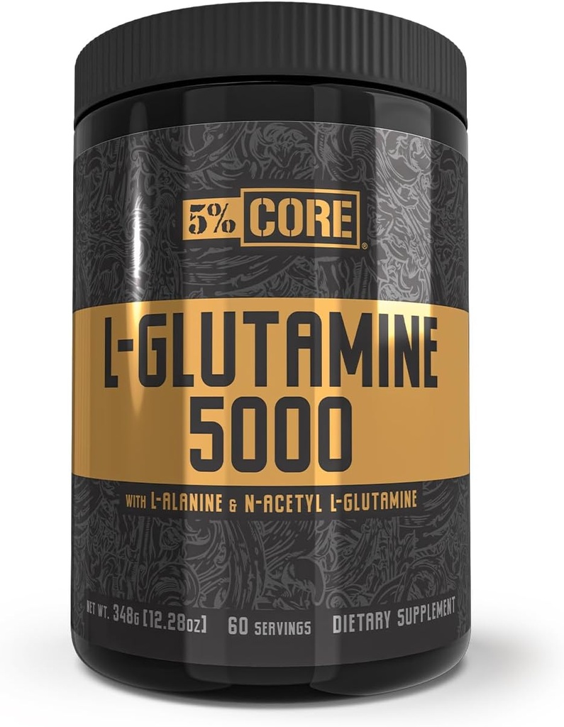 5% Nutrition Core L- Glutamin 5000 Supplement w / L- Alanine Beeg 124; Immun & fordøjelsesstøtte Beeg 124; Aminosyre Muscle Builder Post Workout Recovery • 124; Unflavored (60 Serveringer)