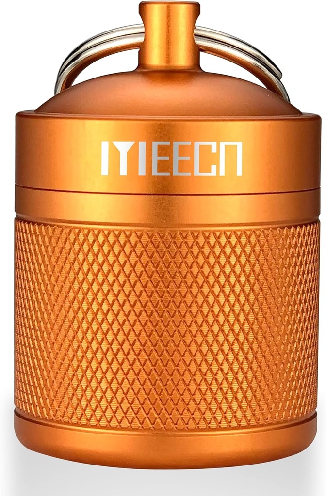 Keychain Pill Holder, Box, Aluminium, Vandtæt Container, Pill Organizer til udendors rejse Camping, Størrelse: 1.6 x 1.6 x 2 i (Orange)