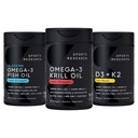Sports Research Antarktiske Krill Oil Omega 3 1000mg (Dobbelt Styrke) med fosfolipider, Cholin & Astaxanthin, Triple Styrke Omega 3 Fish Oil Single- Source Wild Alaska Pollock 1250mg, Vitamin D3 K2