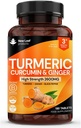 Gurkemeje tabletter med sort peber & ingefær - Curcumin - 180 gurkemeje og sort peber tabletter (3 måneder) høj styrke aktive gurkemeje kosttilskud ikke kapsler, af New Leaf