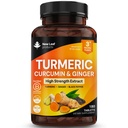 Gurkemeje tabletter med sort peber & ingefær - Curcumin - 180 gurkemeje og sort peber tabletter (3 måneder) høj styrke aktive gurkemeje kosttilskud ikke kapsler, af New Leaf