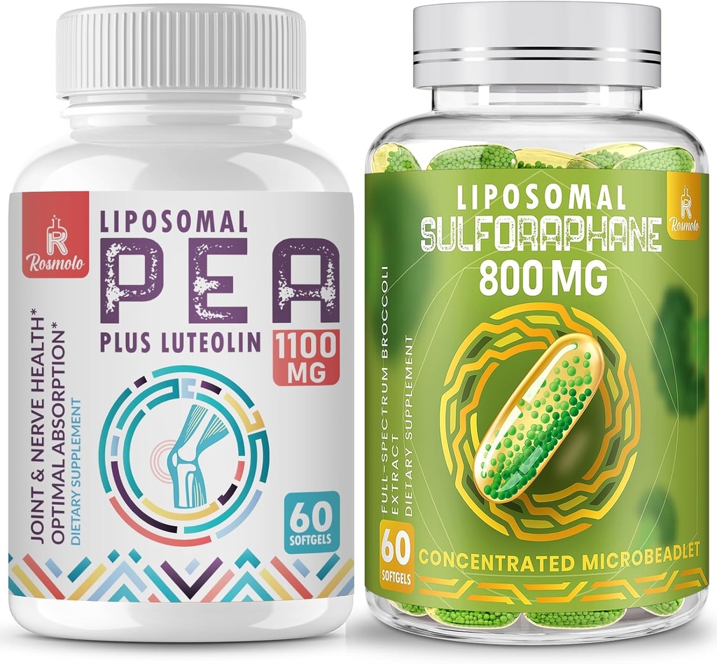 Liposomal Palmitoylethanolamide 1000 mg + Dual-Delivery 800mg Liposomal Sulforaphane, Enhanced Absorption and Bioavailability