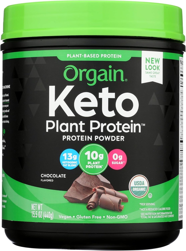 Orgain Organic Keto Vegan Protein Powder, Chocolate - 10g Plant Based Protein, 0g Sugar *, Avocado & Kokosolie, Gluten Free, No Dairy, Lactose eller Soy Ingredients, For Smoothies & Shakes, 0,97lb