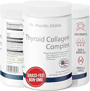 Dr. Westin Childs - Thyroid Collagen Complex, Patented Peptides Protein Powder - Hyaluronic Acid & Vitamin C for Thyroid, Hair, Skin, Nails, Joints, & Digestion Support, Grass-fed, Unflavored, 13.6oz